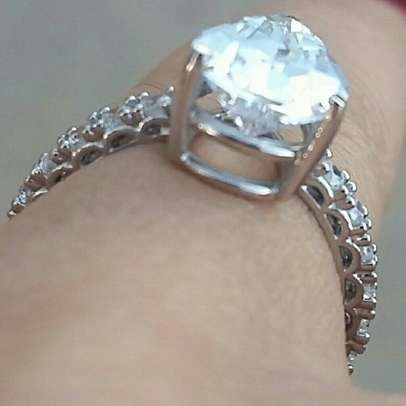 Custom made 14K White Gold 3.5ct pear Engagement Ring sizes 5 6 7 8 9 - Picture 4 of 5